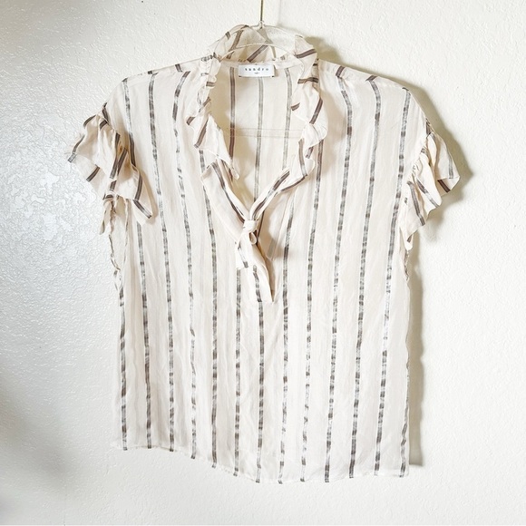 SANDRO Striped Mock Neck Blouse size small - Picture 7 of 10